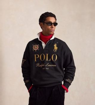 Polo Ralph Lauren para hombre. 710B28609001 Sudadera rugby negro (XL), Casual, Algodón