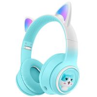 kinsi akz-02 auriculares inalambricos orejas de gato rgb azules