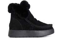 botin de mujer con borde de mocasin y pelo sintetico black