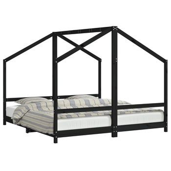 Cama Individual | Estructura De Cama De Niños Madera De Pino Negro 2x(90x190) Cm