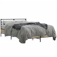 estructura cama madera ingenieria metal roble sonoma 135x190 cm vidaxl