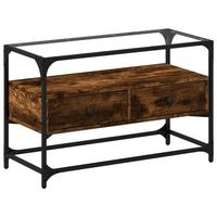 mueble tv  mueble de salon  gabinete de tv cristal y madera ingenieria roble ahumado 80x35x51 cm