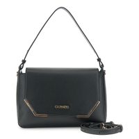 bolso de hombro con solapa efecto piel con esquinas metalicas black