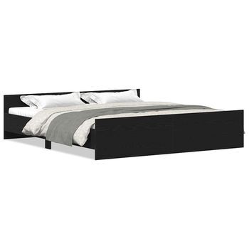 Estructura De Cama Sin Colchón Roble Negro 180x200 Cm Madera De Ingeniería