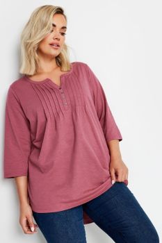 Yours Camiseta Algodón Rosa Antiguo Con Jaretas Y Cuello Panadero, Mujer Curvy Y Tallas Grandes, Yours