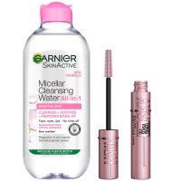set de rimel sky high de maybelline y agua micelar de garnier