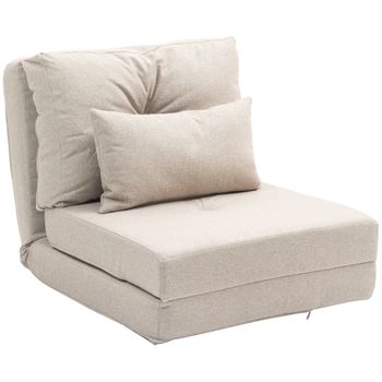 HOMCOM Sofá Cama Individual Plegable Sofá Cama Tapizado en Lino con Respaldo Ajustable 5 Posiciones 1 Almohada Beige