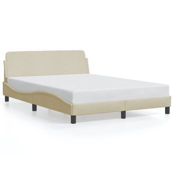 Cama Matrimonial | Cama Para Adultos | Estructura De Cama Con Cabecero De Tela Color Crema 140x190 Cm Cfw549668