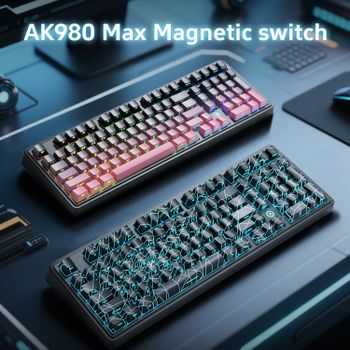 Teclado mecánico magnético con cable AJAZZ AK980 MAX, diseño de 98 teclas, estructura de junta con protección contra el polvo, retroiluminación RGB, intercambio en caliente de teclas completas, cable