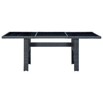 Mesa De Jardín | Mesa De Exterior De Ratán Sintético Y Vidrio Templado Gris Oscuro