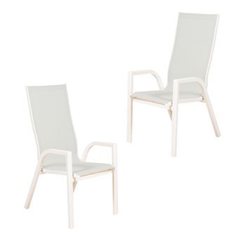 Pack 2 Sillones Para Jardín, Apilable, Aluminio Y Textilene, Color Blanco Envejecido, 112x65x56