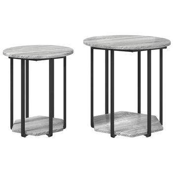 2 Piezas Conjunto De Mesas Auxiliar | Mesa De Apoyoes Con Estante Gris