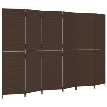 Biombo De 6 Paneles Ratán Sintético Marrón Vidaxl