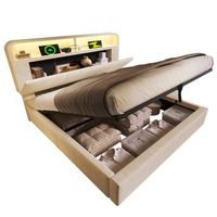 cama doble tapizada de 180x200cm con cabecero hidraulico con almacenamiento led y usb c
