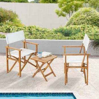 Set De Muebles De Jardín Capistrello 3 Piezas Eucalipto/lino - Blanco [casa.pro]