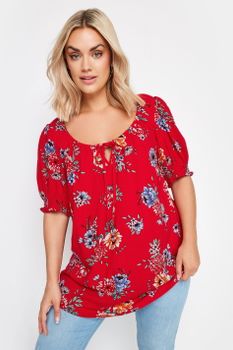 Yours Blusa Viscosa Roja De Flores, Mujer Curvy Y Tallas Grandes, Yours