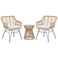 conjunto de jardin de ratan natural para exteriores con cojines grises mesa de cristal trestina
