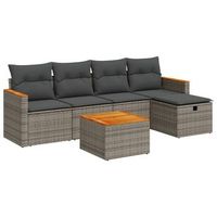 set de muebles de jardin 6 uds  conjunto de comedor y cojines ratan sintetico gris