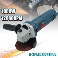 amoladora angular de 1000w y 6 velocidades 125mm 12000rpm caja de engranajes de aluminio ajuste de proteccion sin herramientas mango lateral antivibracion de 2 posiciones para pulircortar
