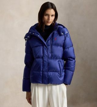 Polo Ralph Lauren para mujer. 211932183501 Chaqueta acolchada de plumón azul (L), Casual, Nylon reciclado