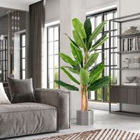 platano artificial de 195 cm de alto con 27 hojas grandes tallos triples corteza natural planta verde en maceta decoracion 195 cm