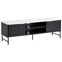 mueble tv moderno 140 x 40 cm mdf almacenaje aparador negro efecto marmol glastonbury