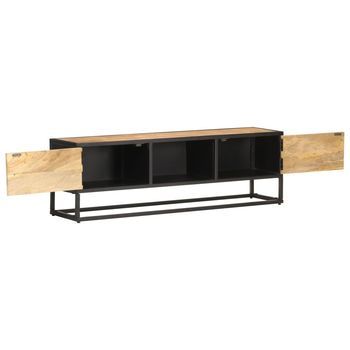 Mueble Tv | Mueble De Salón | Armario Tv Puerta Tallada Madera De Mango Rugosa 130x30x40 Cm