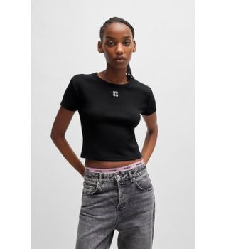 HUGO para mujer. 50512000 Camiseta Delanor negro (M), Casual, Algodón, Manga corta