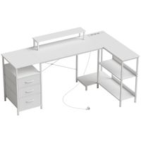homcom escritorio esquinero en l con tomas de corriente 170x100 cm blanco   aosom espana