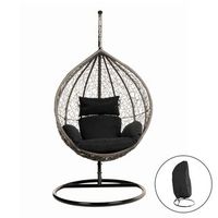 silla colgante de poliratan con funda de lluvia cielo - negro