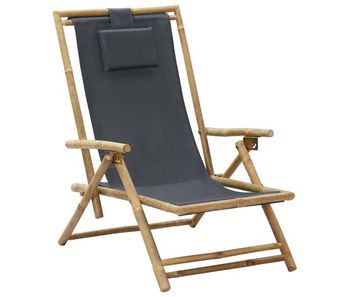 Vidaxl silla de relax reclinable de bambú y tela gris oscuro