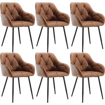 Set 6 Sillas De Comedor De Estilo Vintage De Piel Sintética Con Patas De Metal Ideales Para La Cocina Con Respaldo Y Reposabrazos O Para - Woltu