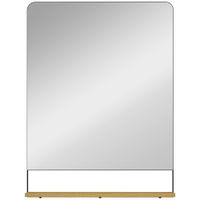 homcom espejo de pared 80 x 60 cm con estante de madera espejo rectangular moderno con marco de metal negro   aosom espana