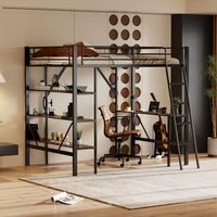 cama mezzanine de metal con escritorio y 3 estantes de almacenamiento para ninos adolescentes y adultos 90x200 cm negro