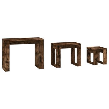 3 Piezas Mesas Apilables Madera Contrachapada Color Roble Ahumado