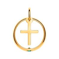 8k anillo de bautizo de oro con cruz y esmeralda
