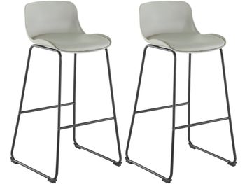 Juego de 2 taburetes de bar tapizados en pu gris claro