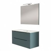 kibath mueble de bano con lavabo espejo y aplique led boreal 80x45 cm acabado azul oceano mate 2 cajones suspendido