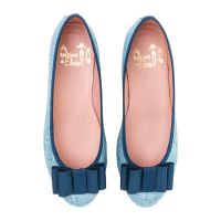 bailarina plana de lino azul con lazo zapatero azul modelo celia