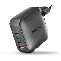 cargador de pared ngs bud 165w 4 puertos 3 usb-c 1 usb-a carga rapida negro