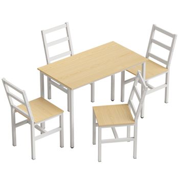 HOMCOM Conjunto de Mesa de Comedor con 4 Sillas Mesa Rectangular de 108 cm Roble y Blanco   Aosom España