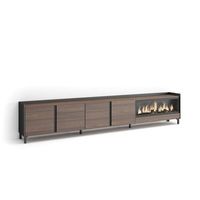 mueble tv television muebles de salon almacenaje 315x61x35 cm para tv hasta 80 chimenea electrica xxl diseno industrial estilo moderno roble oscuro y negro
