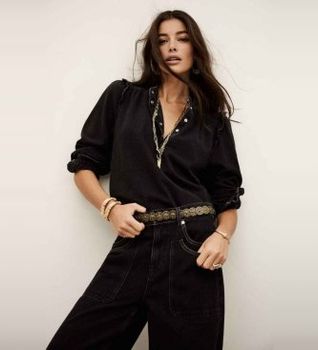 BA&SH para mujer. 1H25MIO Camisa Mio negro (34), Casual, Algodón, Manga larga
