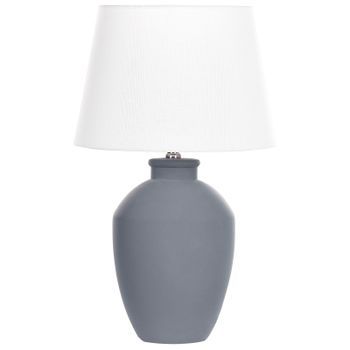 Lámpara De Cerámica De Mesa Con Pantalla De Tambor De Lino Base Minimalista Gris Arcos