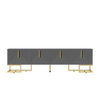 mueble tv de 170 cm gris oscuro cuatro puertas y detalles dorados