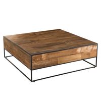 mesa de centro con tableros de cristal y madera reciclada de 140 cm
