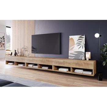 Mueble De Tv Lowboard A 300 Cm, Mueble De Televisión, Mueble De Salón, Con Iluminación Led, Color Castaño