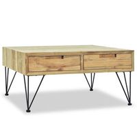 mesa de centro 80x80x40 cm madera maciza de teca y patas de hierro forjado - marron