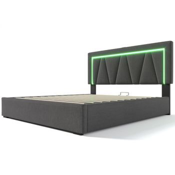 Cama Gris 160 X 200 Cm Con Canapé Abatible, Cabecero Regulable, Led Y Usb-c