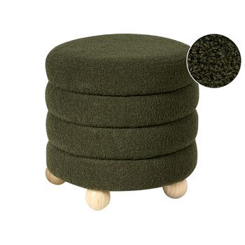 Puf Tapizado De Bouclé Patas De Madera De Pino Reposapiés Accesorios Para El Hogar Sala De Estar Verde Chilly